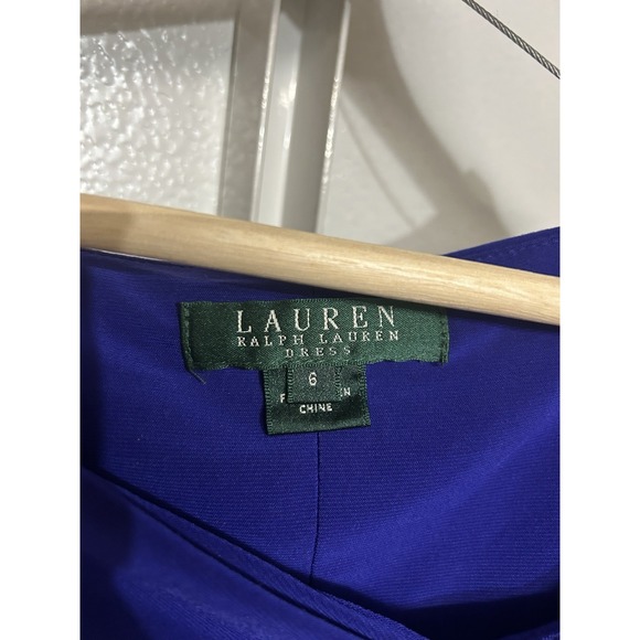 Lauren Ralph Lauren Blue Satin Wiggle Dress Sz 6 Ruched Sheath Cocktail Event - Picture 2 of 10